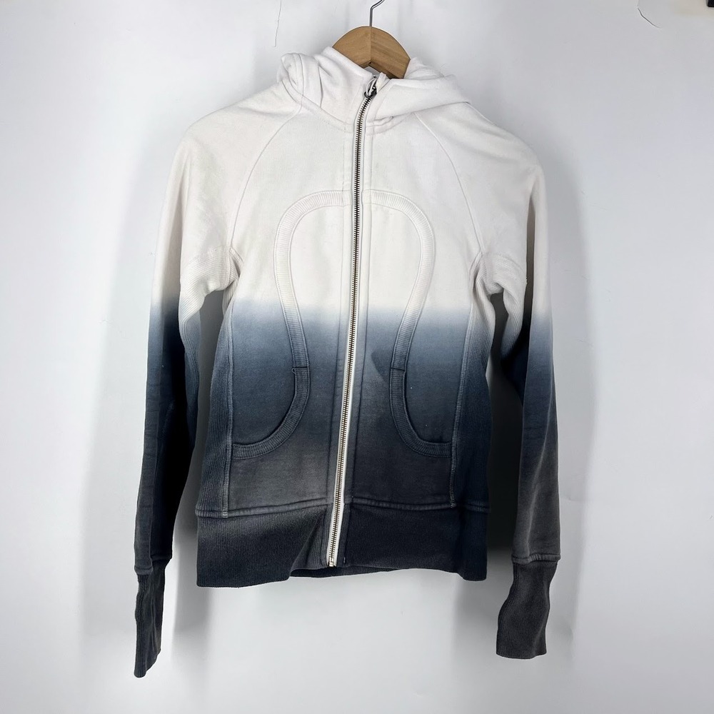 Lululemon Scuba Hoodie Special Edition Ombre Dip Dye White Grey Womens Size 2
